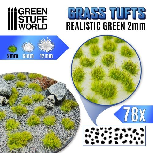 Grass TUFTS - 2mm self-adhesive - Realistic Green